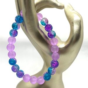 [Galaxy Glass] Stunning Stretchy Glass & Crackle Beaded Bracelet